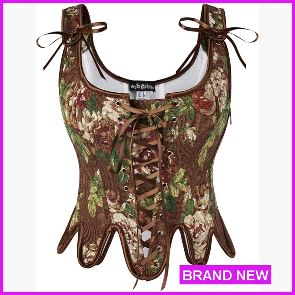 Renaissance Corset Top Floral Lace Up Bustier Body Shaper Elegant Vintage